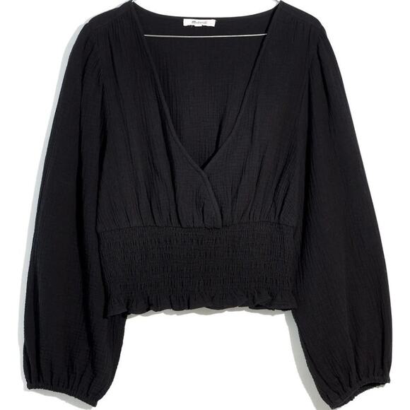 Madewell Lightspun Julianne Black Smocked-Waist Top Size Small NWT - Picture 5 of 13